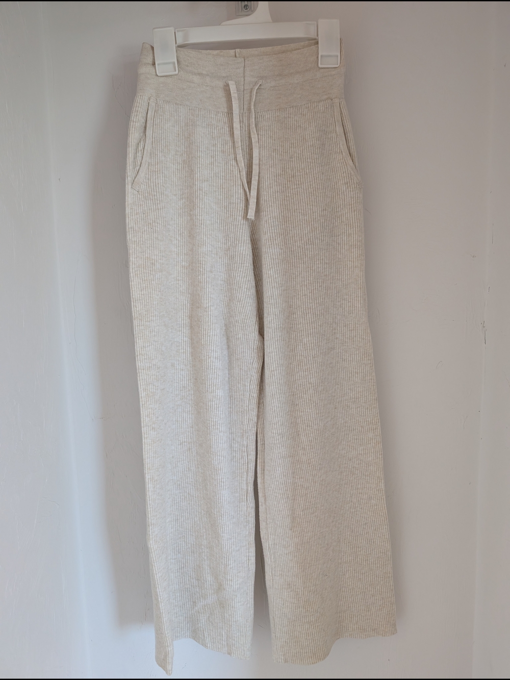 Cozy Ribbed Wide-Leg Lounge Pants - Light Beige